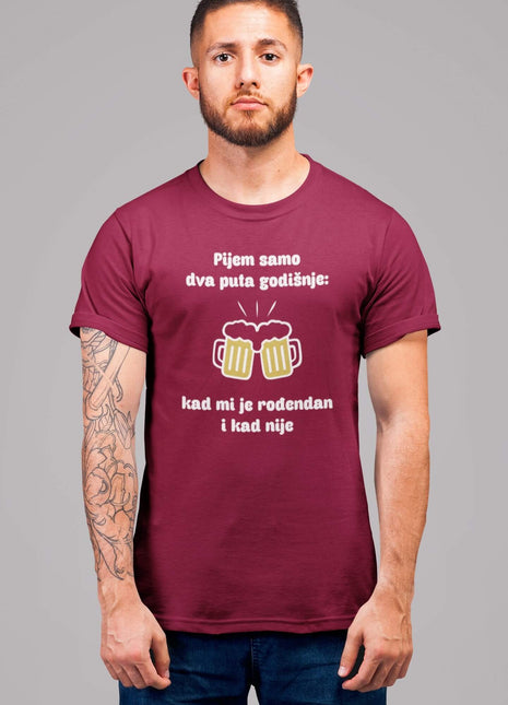 Muška majica kratkih rukava Pijem dva puta godišnje